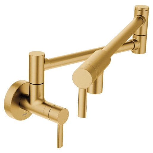 Modern 2-Handle Wall Mount Pot Filler in Brushed Gold