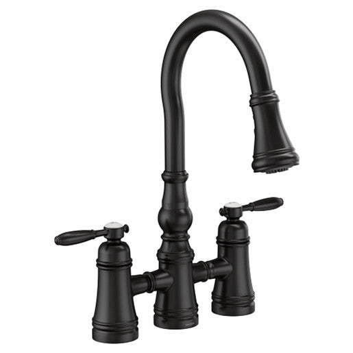 Weymouth 2-Handle High Arc Pulldown Bridge Faucet in Matte Black