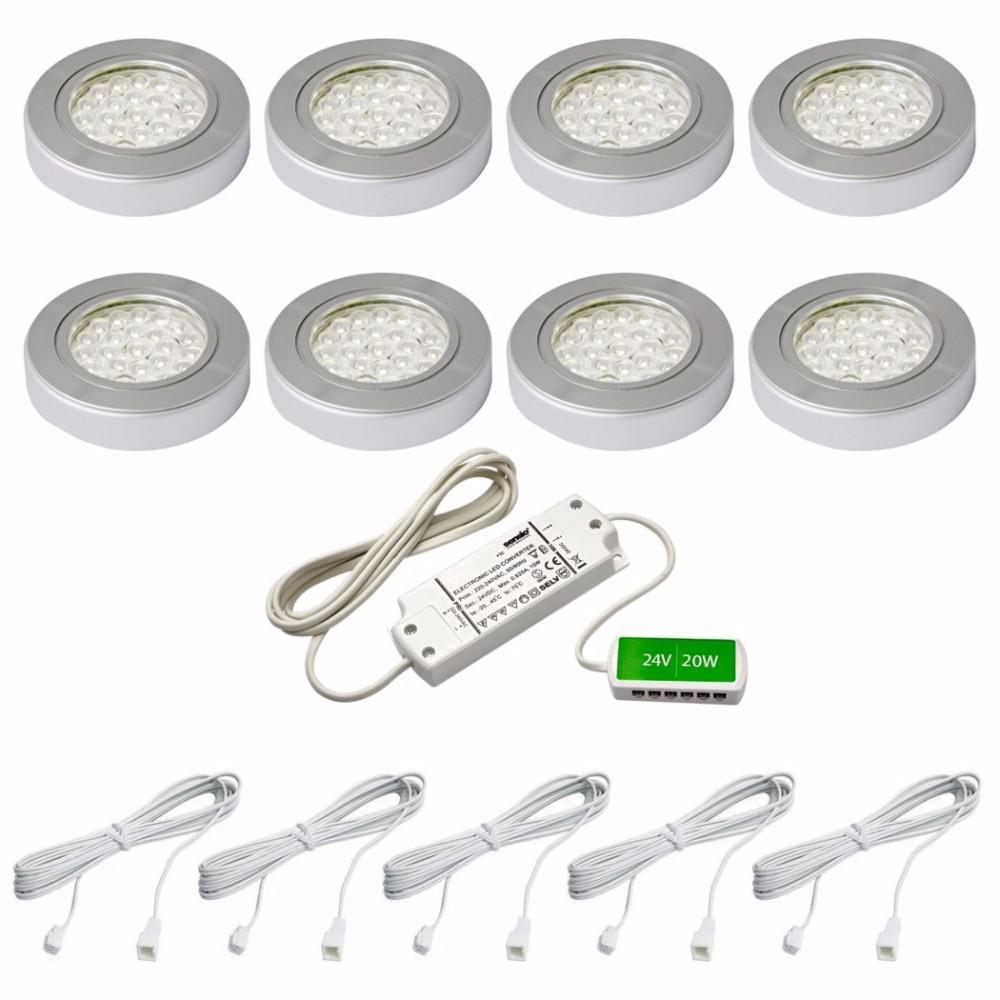 HD LED Puck Light Kit Warm White 8 Pack Aluminum