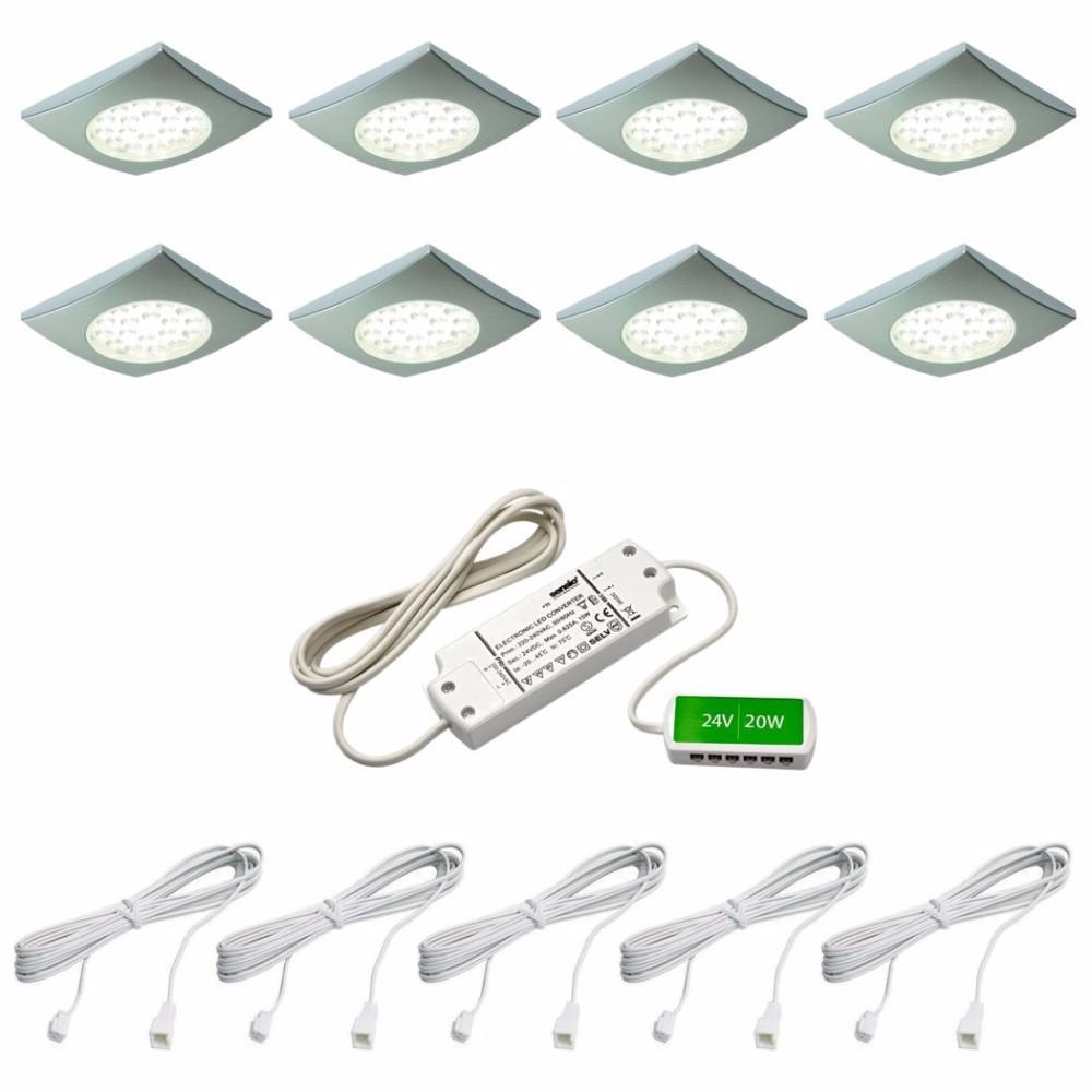 HD LED Square Surface Puck Light Kit Cool White 8 Pack Aluminum