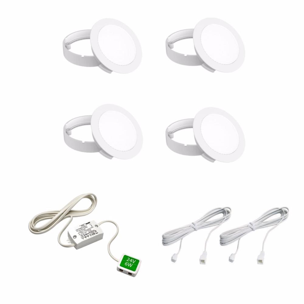 SLS LED Puck Light Kit Cool White 4 Pack Aluminum