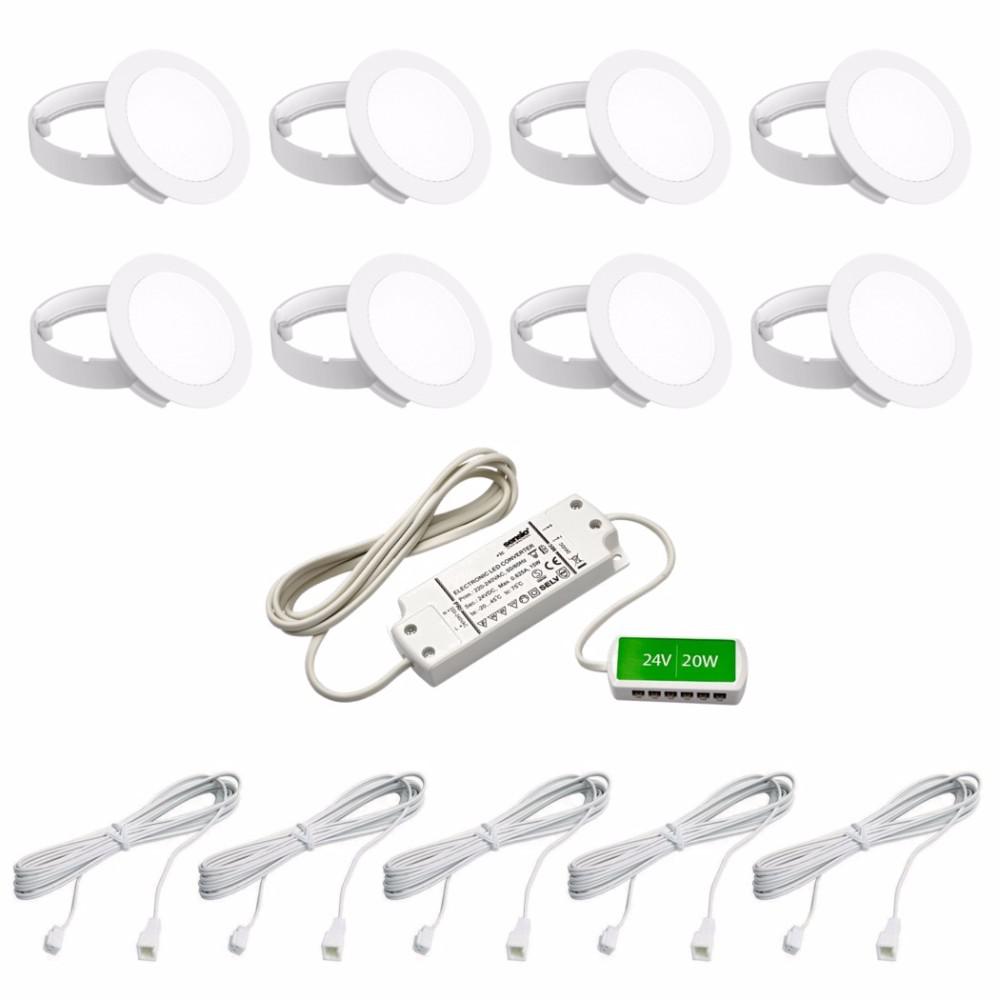 SLS LED Puck Light Kit Warm White 8 Pack Aluminum