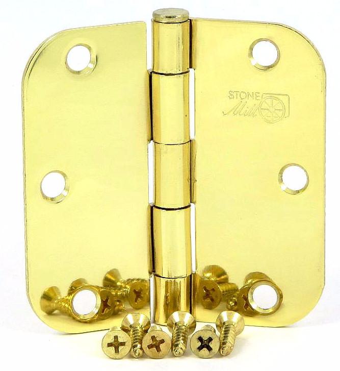 Radius 5/8" Corner Door Hinge in Polished Brass 2 pcs