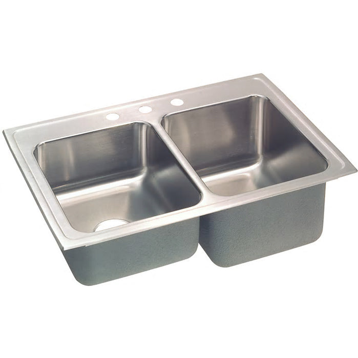 Lustertone 33x22x10-1/8" SS Equal Double Bowl Sink w/3 Holes