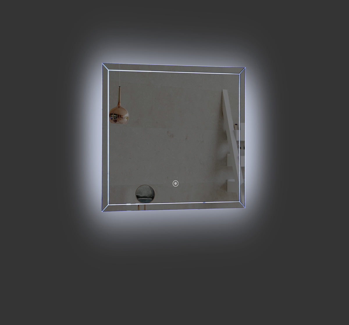 LED-Backlit Contemporary Mirror 23.62x21.65" w/Touch Sensor
