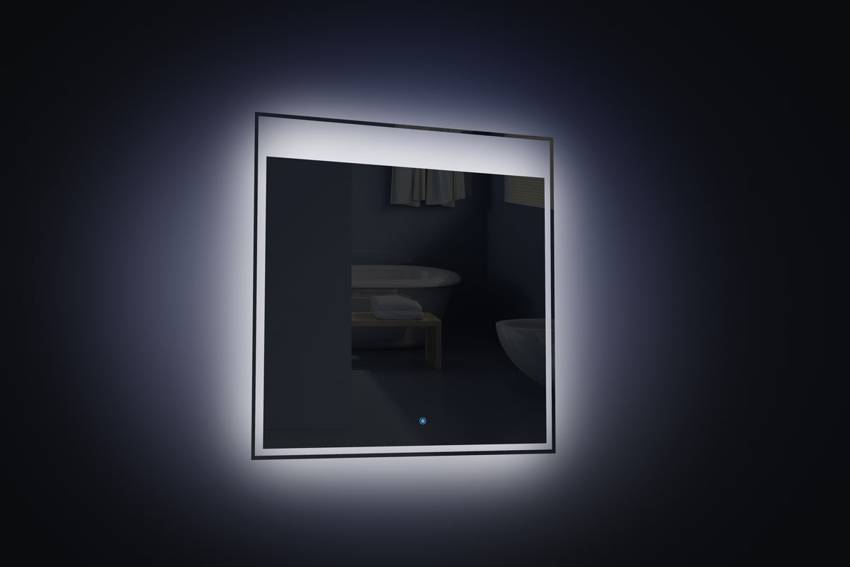 LED-Backlit Contemporary Mirror 23.62x23.62" w/Touch Sensor