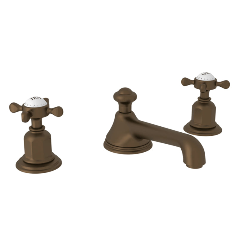 Edwardian Low Spout Widespread Lav Fct in Bronze w/Cross