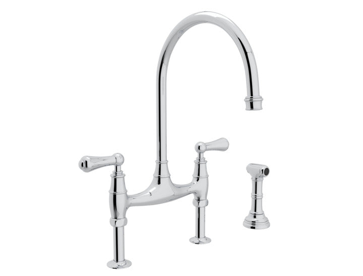 Georgian Era Bridge Kitchen Faucet w/Sidespray in Polished Chrome