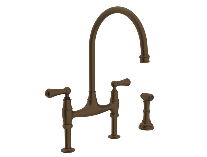 Georgian Era Bridge Kitchen Faucet w/Sidespray in English Bronze
