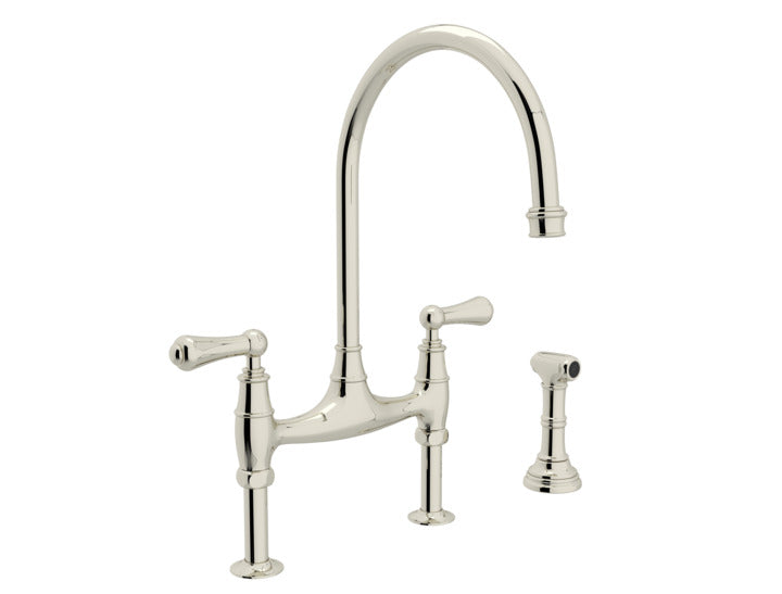 Georgian Era Bridge Kitchen Faucet w/Sidespray in Polished Nickel