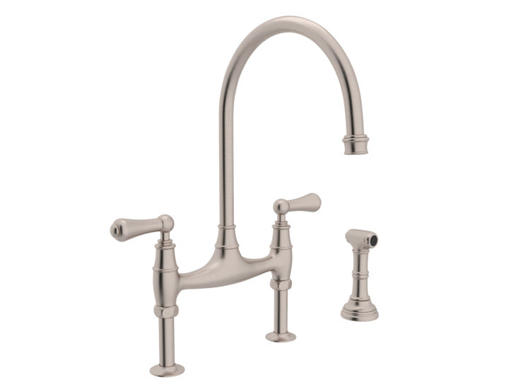 Georgian Era Bridge Kitchen Faucet w/Sidespray in Satin Nickel