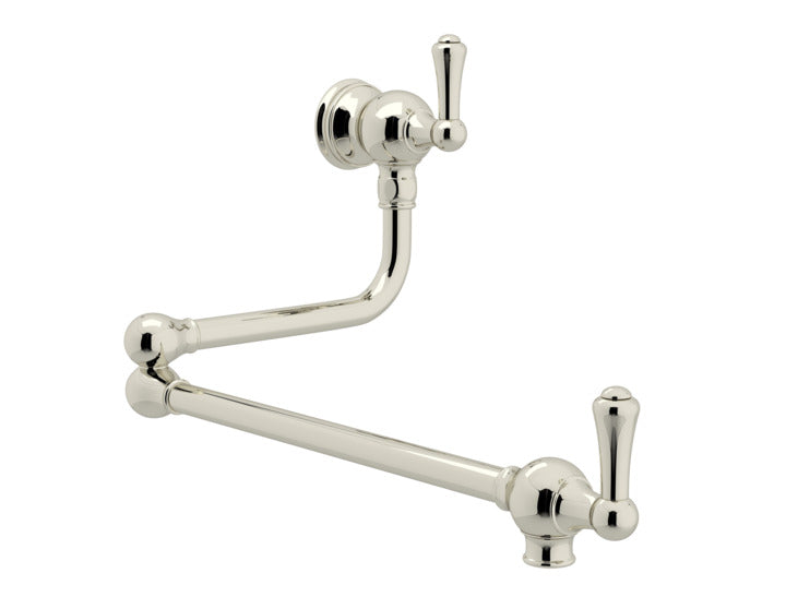 Perrin & Rowe Wall Mount Swing Arm Pot Filler in Polished Nickel