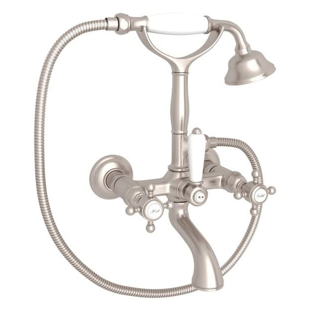 Acqui Wall Mounted Tub Faucet Plus Hand Shower In Satin Nickel