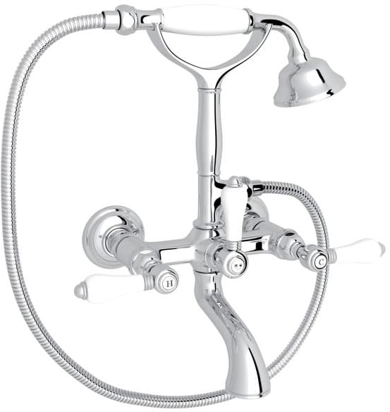 Acqui Wall Mounted Tub Faucet Plus Hand Shower In Polished Chrome