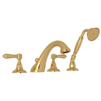 Viaggio Deck Mounted Tub Faucet Plus Hand Shower In Italian Brass