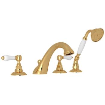 Viaggio Deck Mounted Tub Faucet Plus Hand Shower In Italian Brass