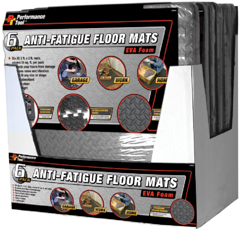 Mat Set 6-Pc Anti-Fatgue 24 Square Feet Total 2' X 2' X 3/8" Interlocking with Borders