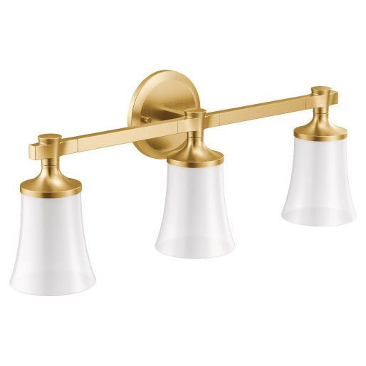 Flara Three Globe Bath Light in Brushed Gold