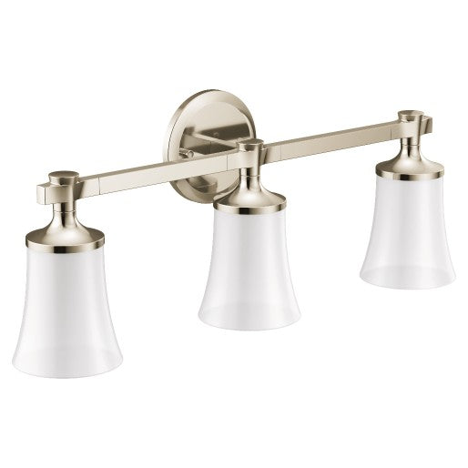 Flara Three Globe Bath Light in Polished Nickel